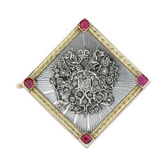 Faberge Enamel Ruby Diamond Gold Brooch 9