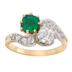 Edwardian Emerald Diamond Crossover Ring