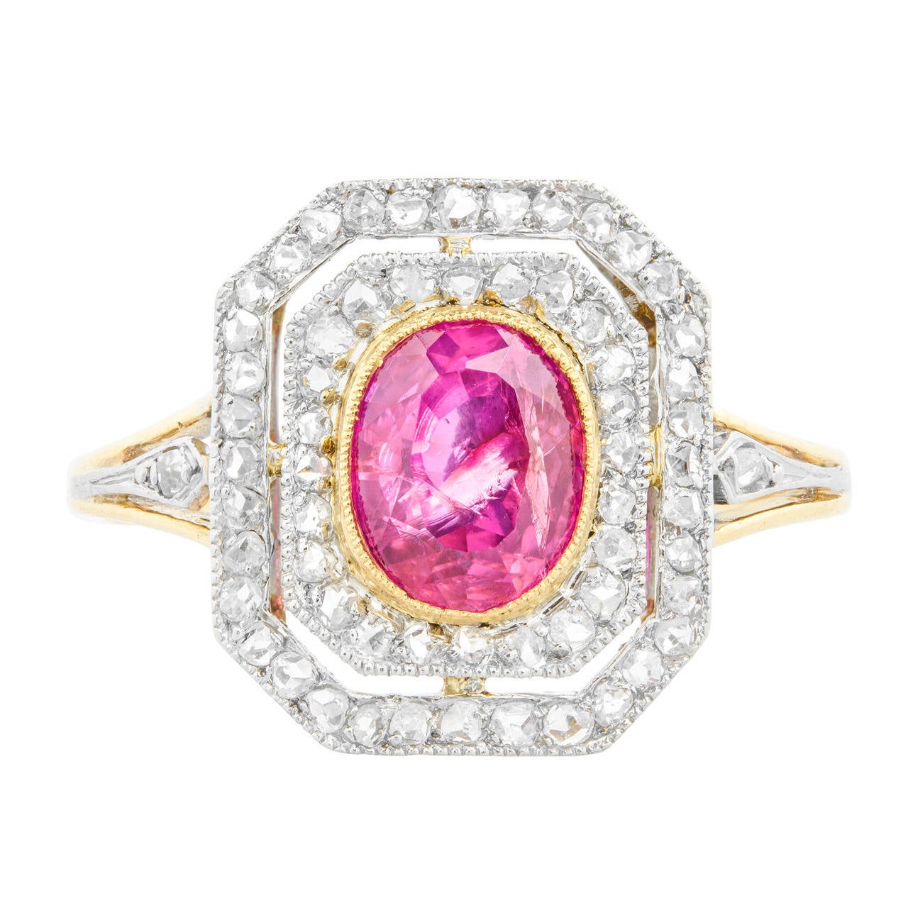 Ruby Diamond Gold Platinum Oval Tablet Cluster Ring