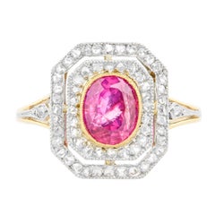 Ruby Diamond Gold Platinum Oval Tablet Cluster Ring