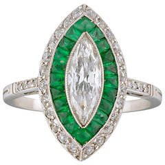 Fine Emerald Diamond Platinum Double Cluster Ring 12
