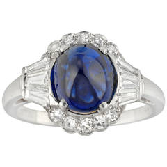 Antique Art Deco Sugarloaf Sapphire Diamond Platinum Ring