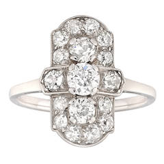 Art Deco Diamond Platinum Plaque Ring 10