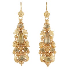 Antique Pair of Regency Yellow Gold and Topaz Cannetille Earrings