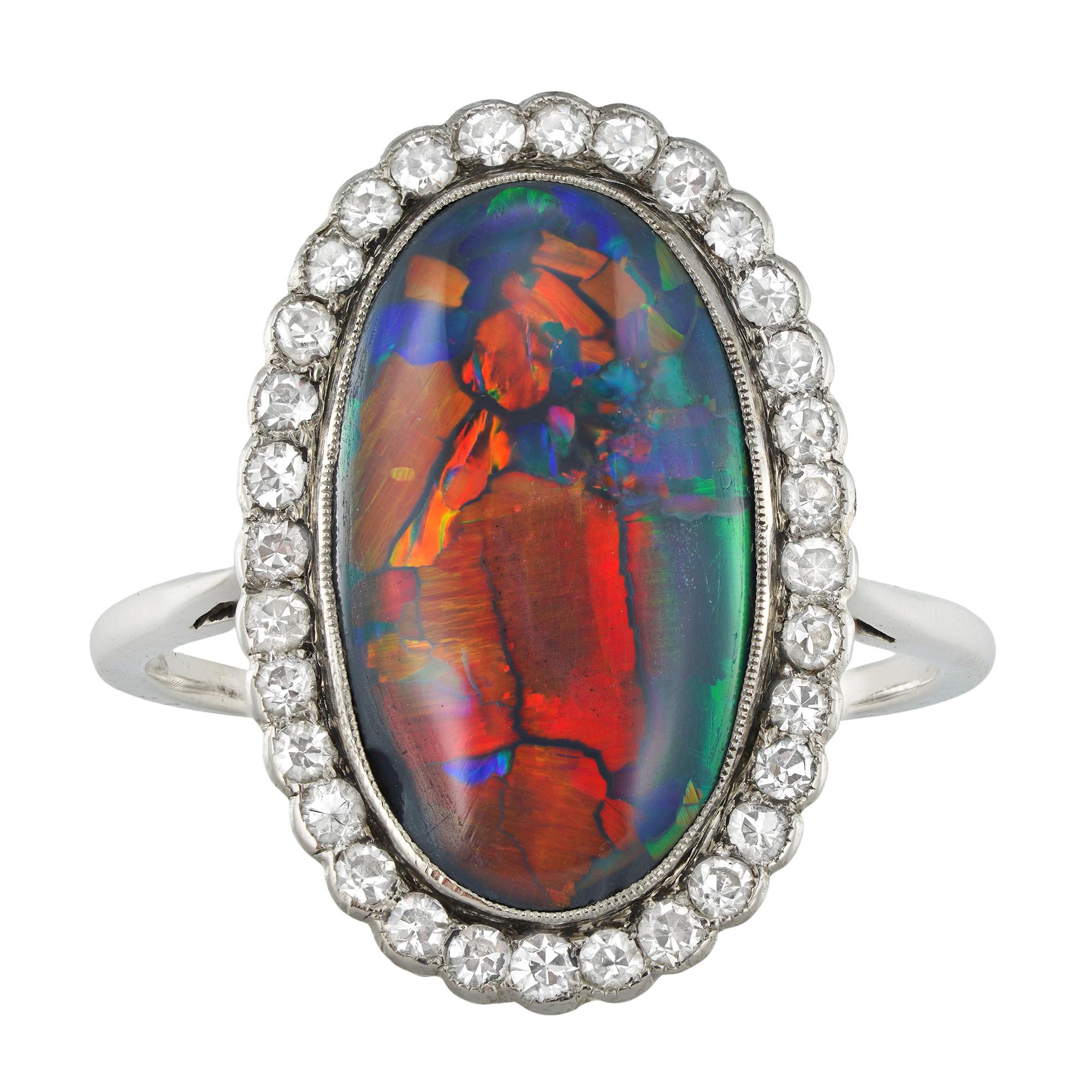 An Edwardian opal and diamond cluster ring For Sale