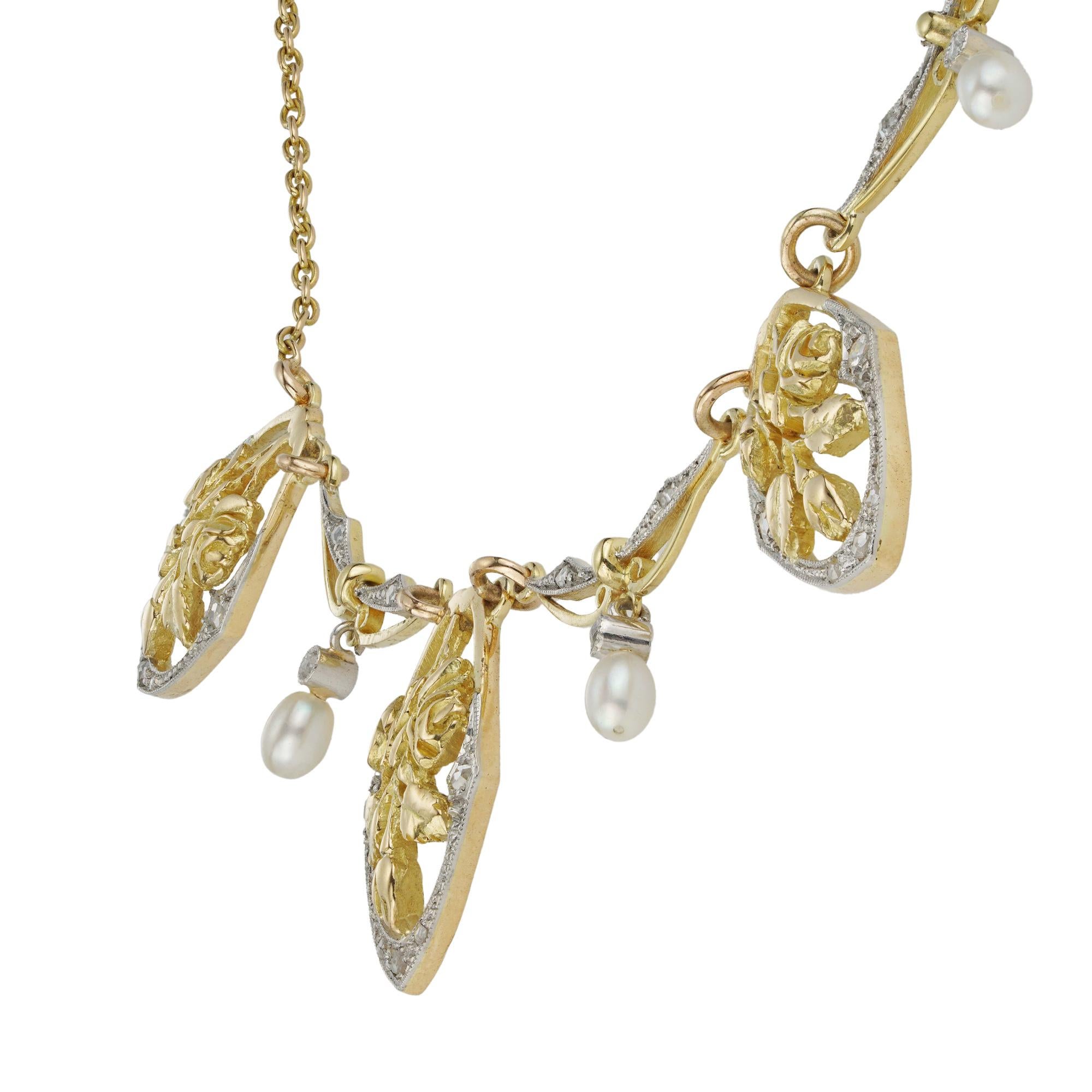 Belle Époque Una collana Belle Epoque di diamanti e perle in vendita