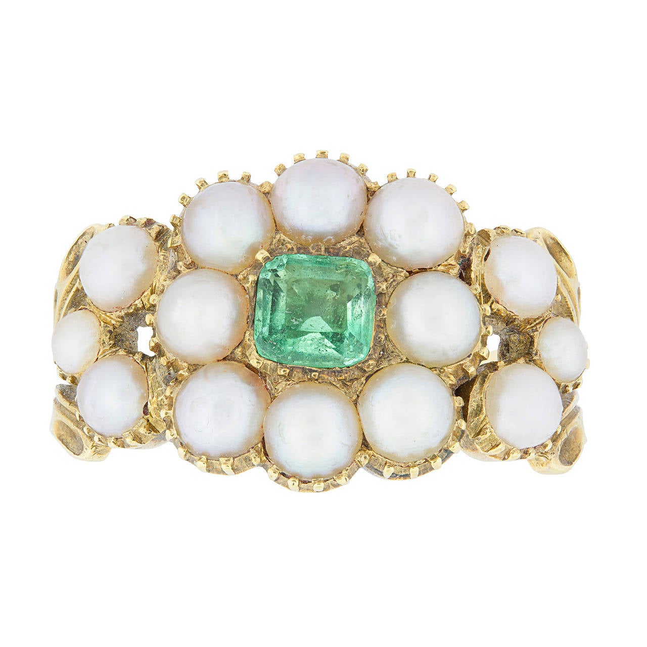 Museum Quality Regency Pearl Emerald Gold Cluster Ring