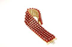 Mediterranean Coral Beaded Diamond Gold Bracelet