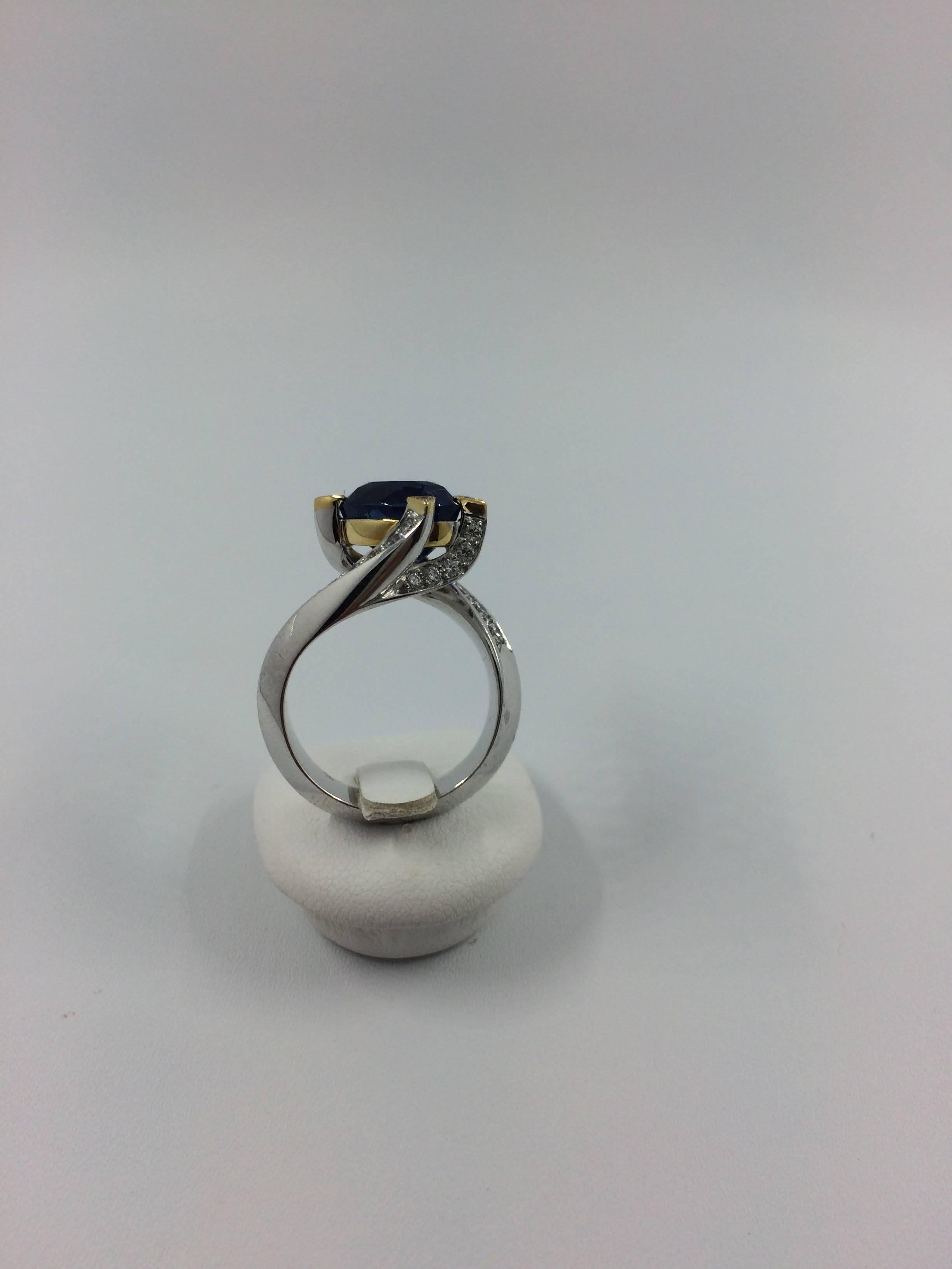 5.14 Carat Unheated Burma Royal Blue Sapphire Diamond Gold Ring For Sale 4