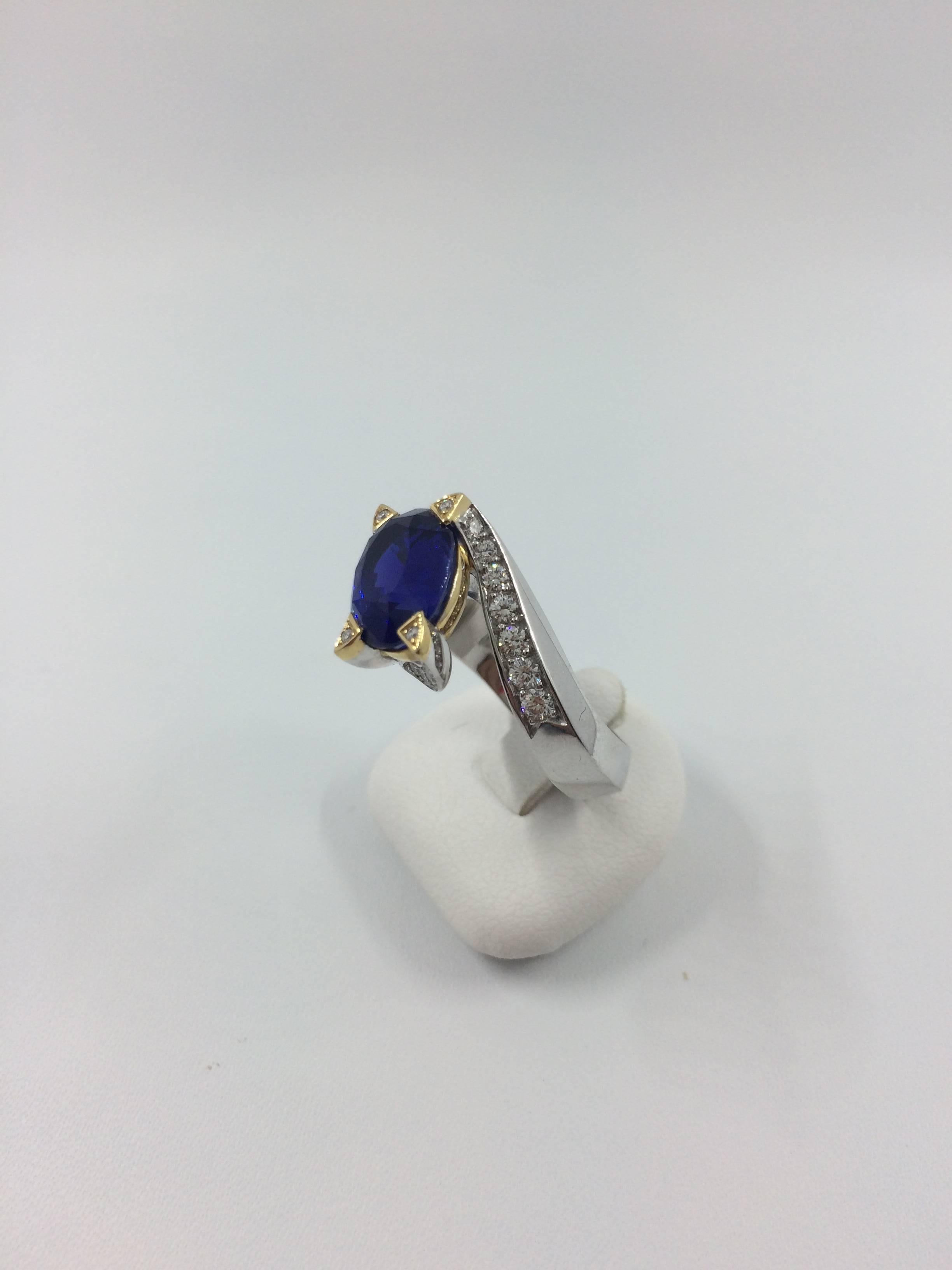 5.14 Carat Unheated Burma Royal Blue Sapphire Diamond Gold Ring For Sale 5