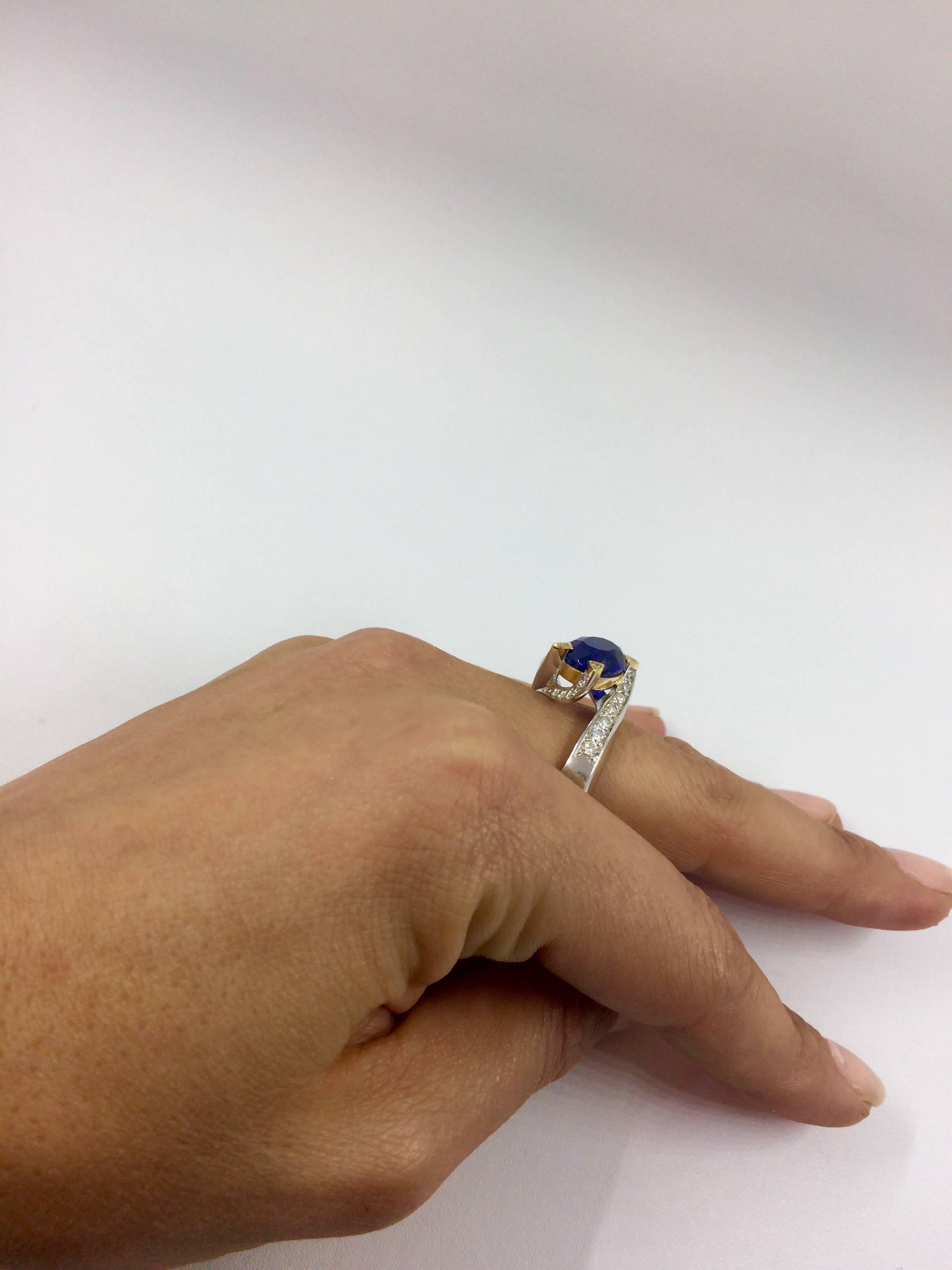 5.14 Carat Unheated Burma Royal Blue Sapphire Diamond Gold Ring For Sale 1