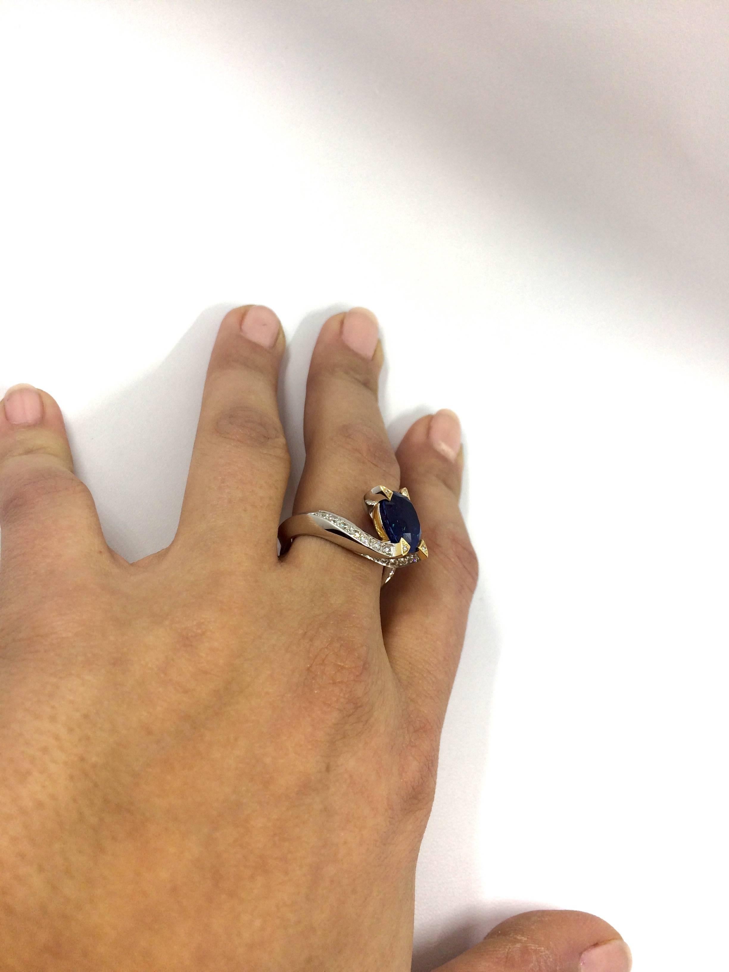5.14 Carat Unheated Burma Royal Blue Sapphire Diamond Gold Ring For Sale 2