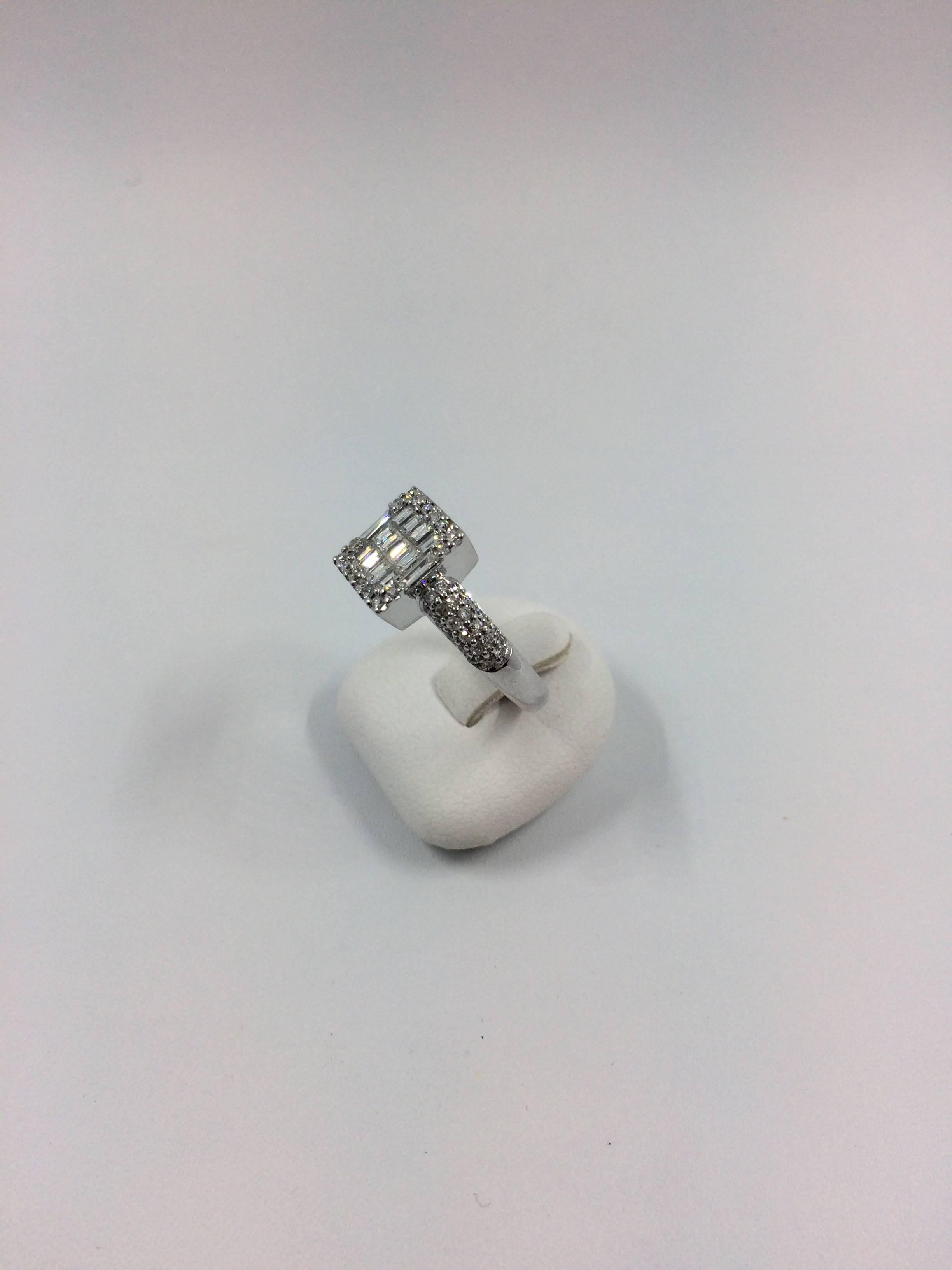 Baguette Cut Modernist Diamond Ring For Sale