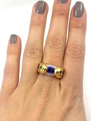 Sapphire Emerald Diamond Cocktail Gold Ring