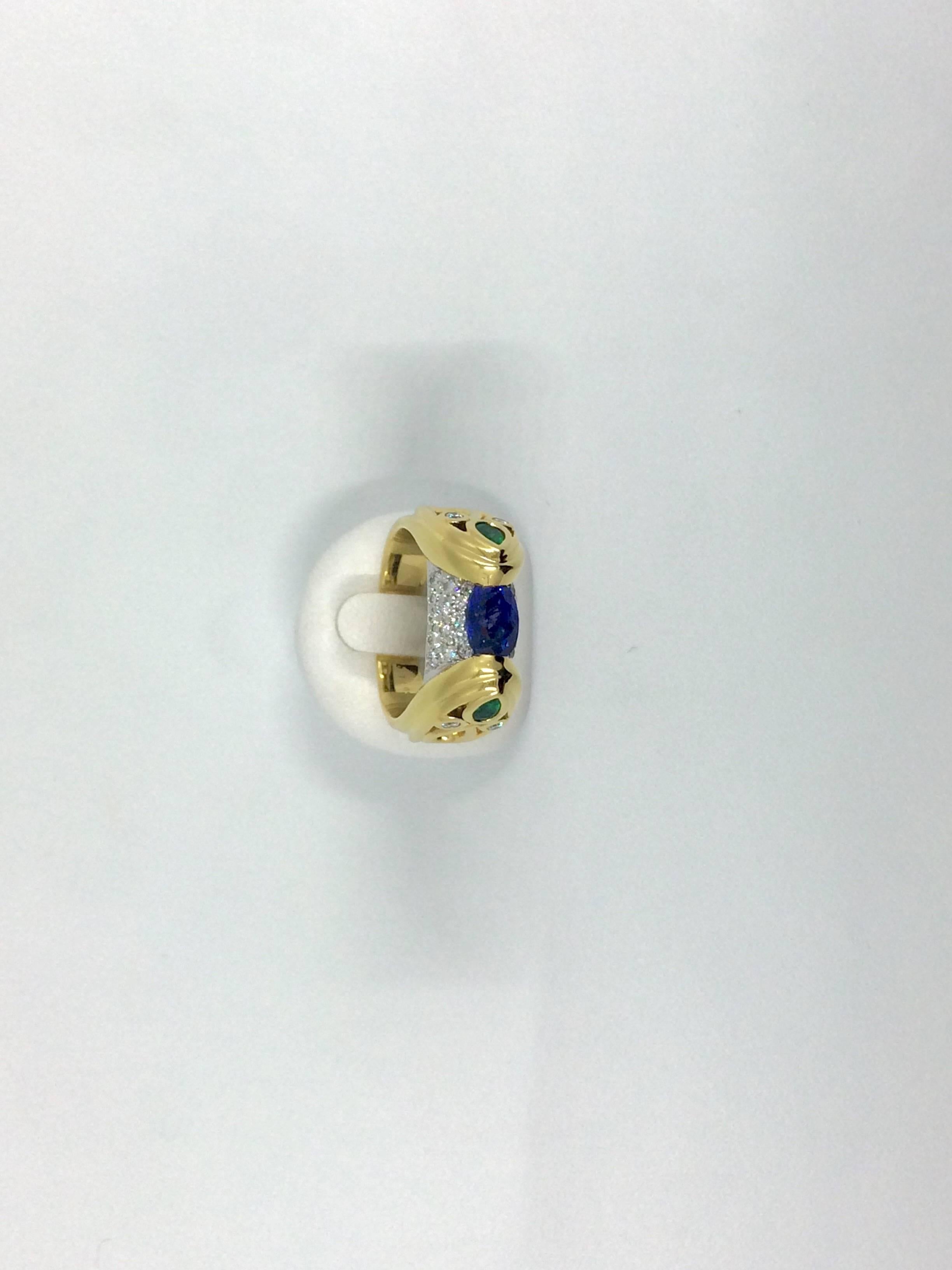 Sapphire Emerald Diamond Cocktail Gold Ring For Sale 2