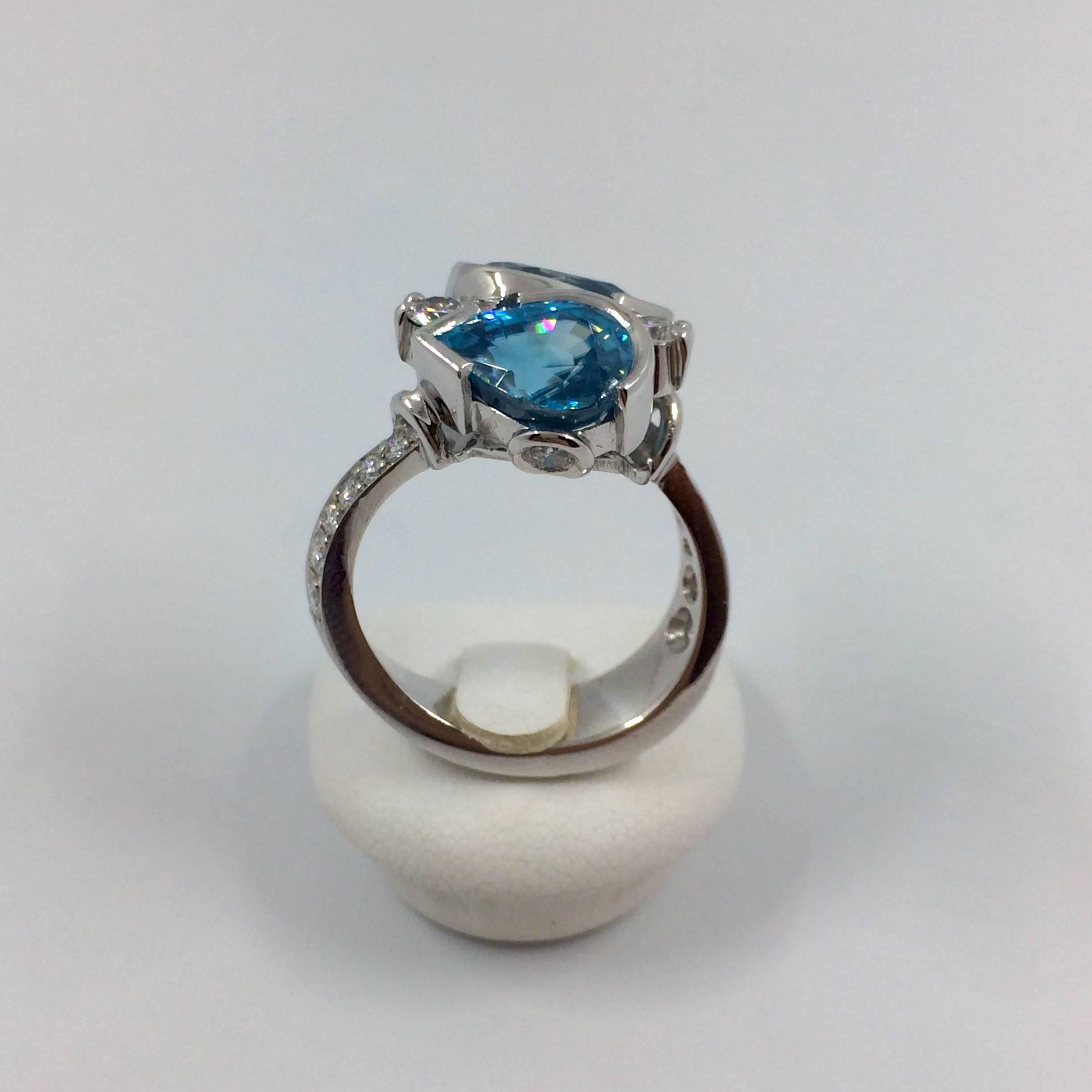 Intense Blue Zircon Diamond Gold Ring 5