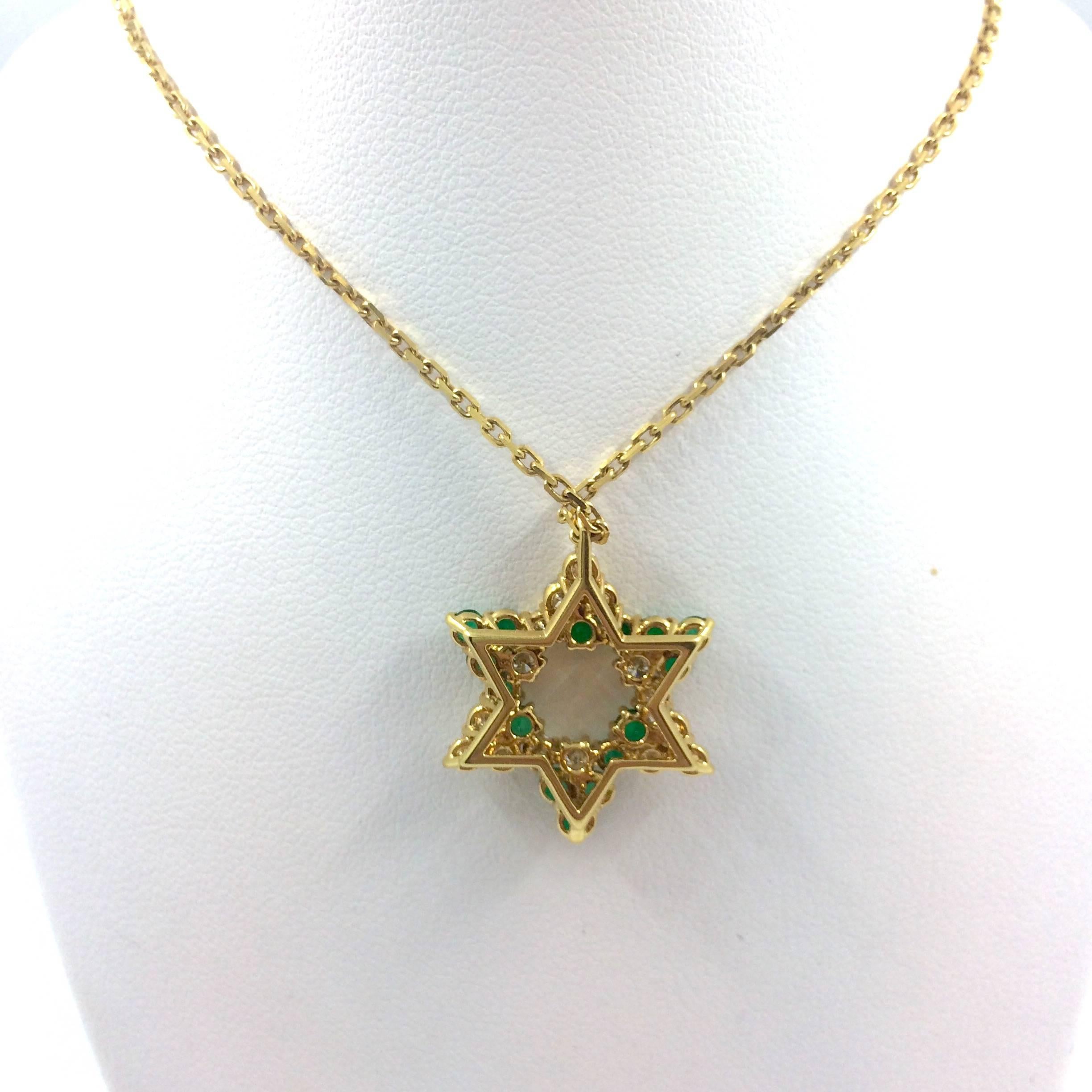 Jugendstil Star of David Emerald Diamond Gold Necklace