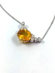 G. Minner 9.23 Carat Orange Ceylon Sapphire Diamond Gold Necklace