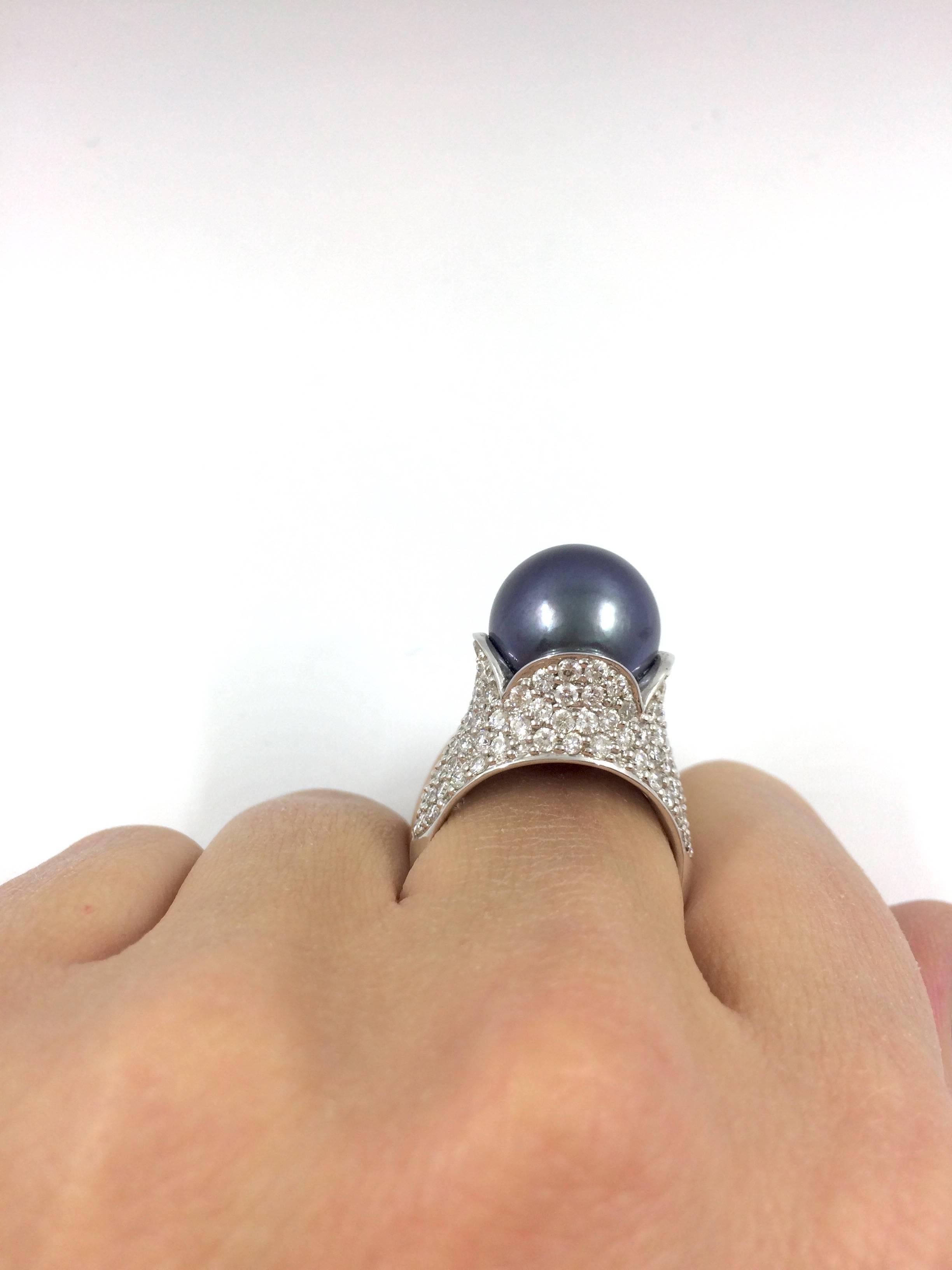 Tahitian Pearl Diamond Gold Ring For Sale 1