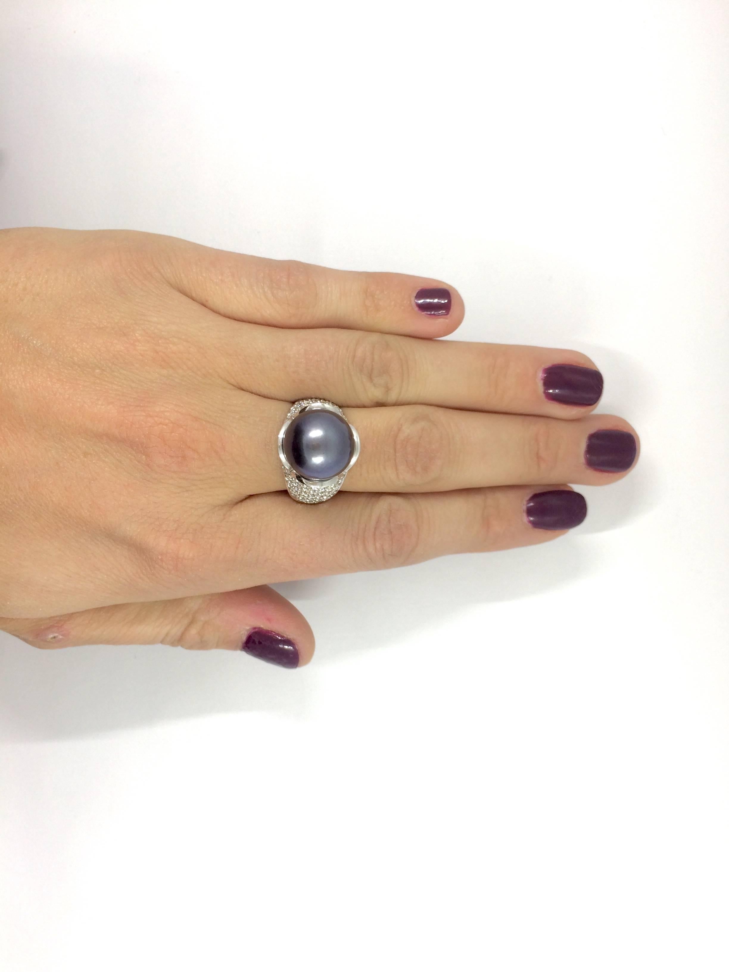 Tahitian Pearl Diamond Gold Ring For Sale 2