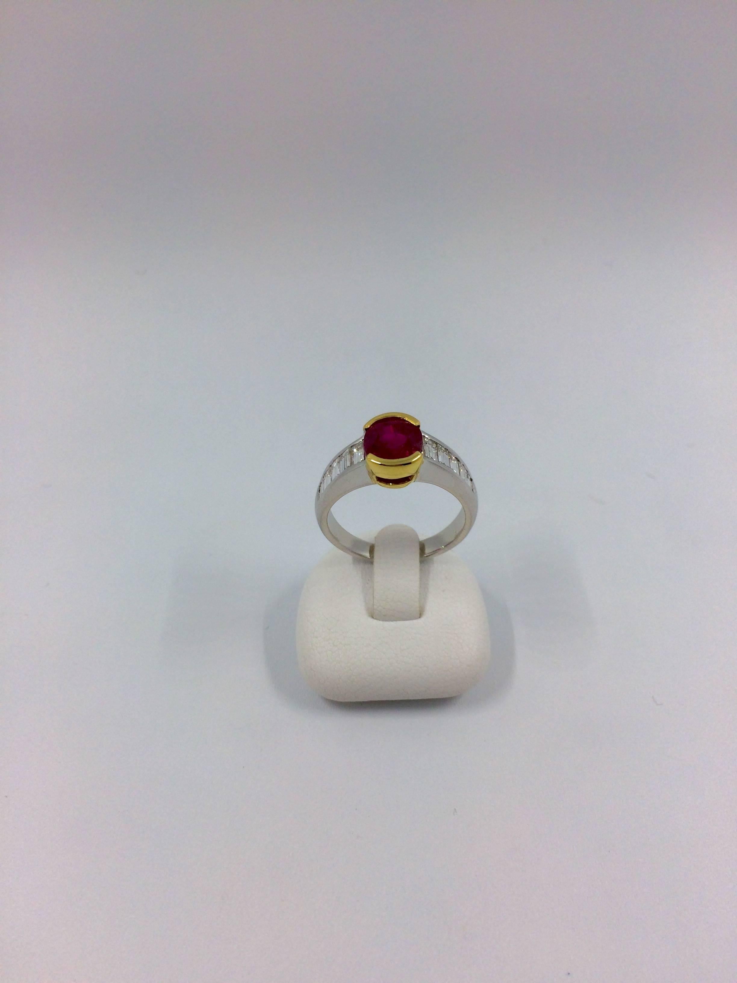 2.42 Carat Burma Ruby Diamond Two-Color Gold Ring In New Condition For Sale In Colmar, FR