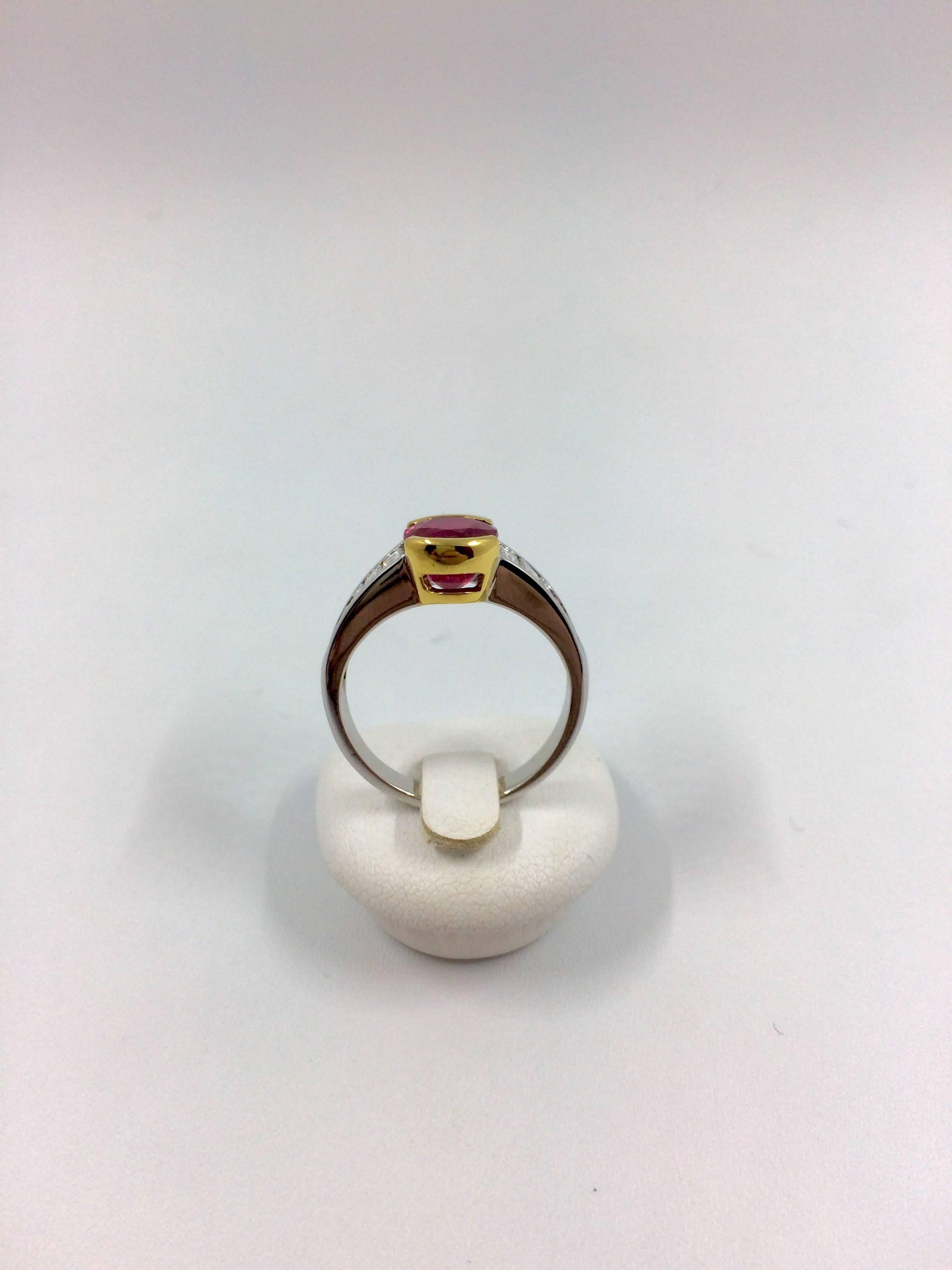 Women's 2.42 Carat Burma Ruby Diamond Two-Color Gold Ring For Sale