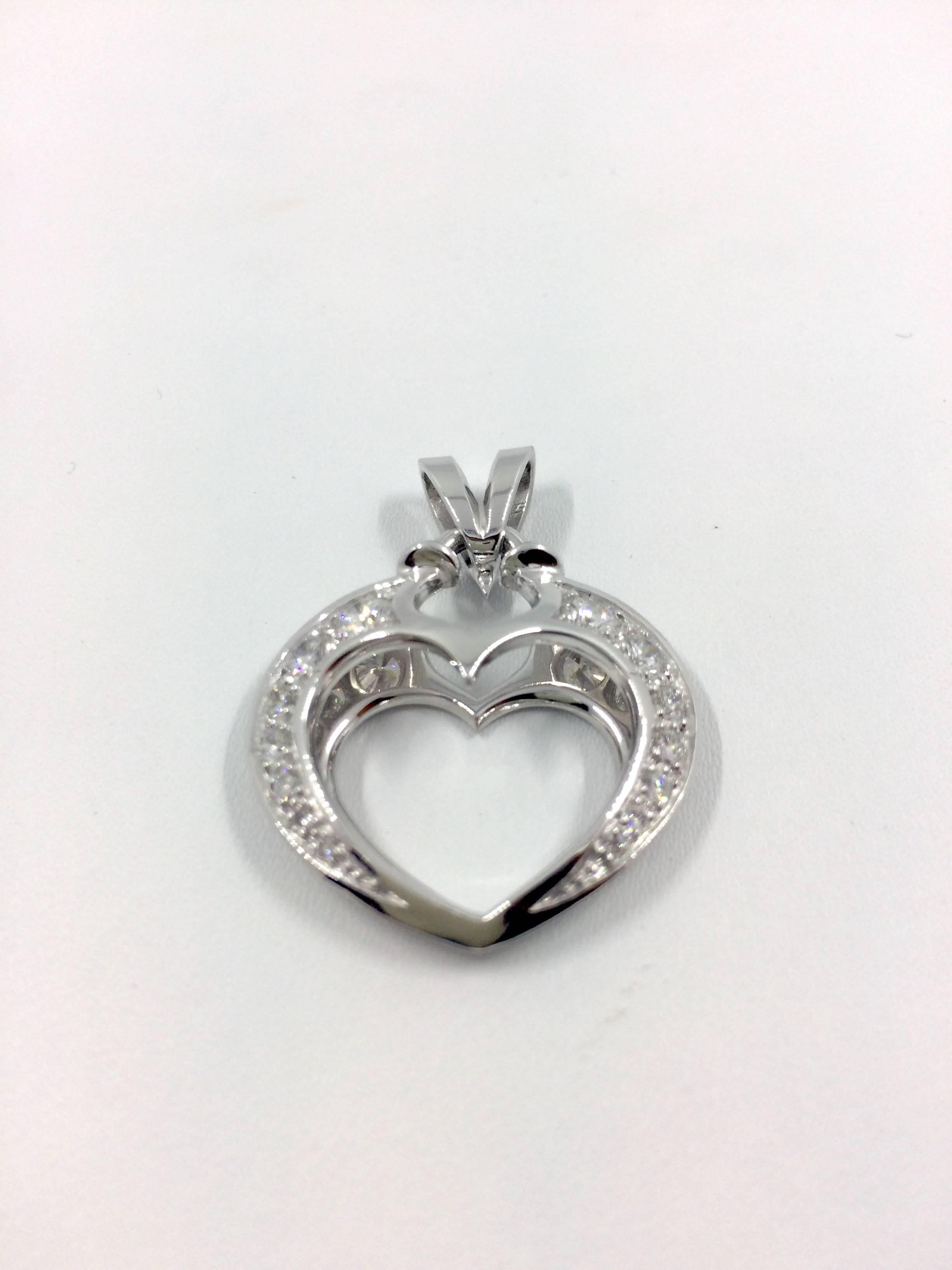 Women's Diamond Gold Open Heart Pendant For Sale