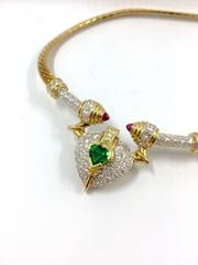 G. Minner Heart Shaped Emerald Pink Sapphire Diamond Gold Necklace