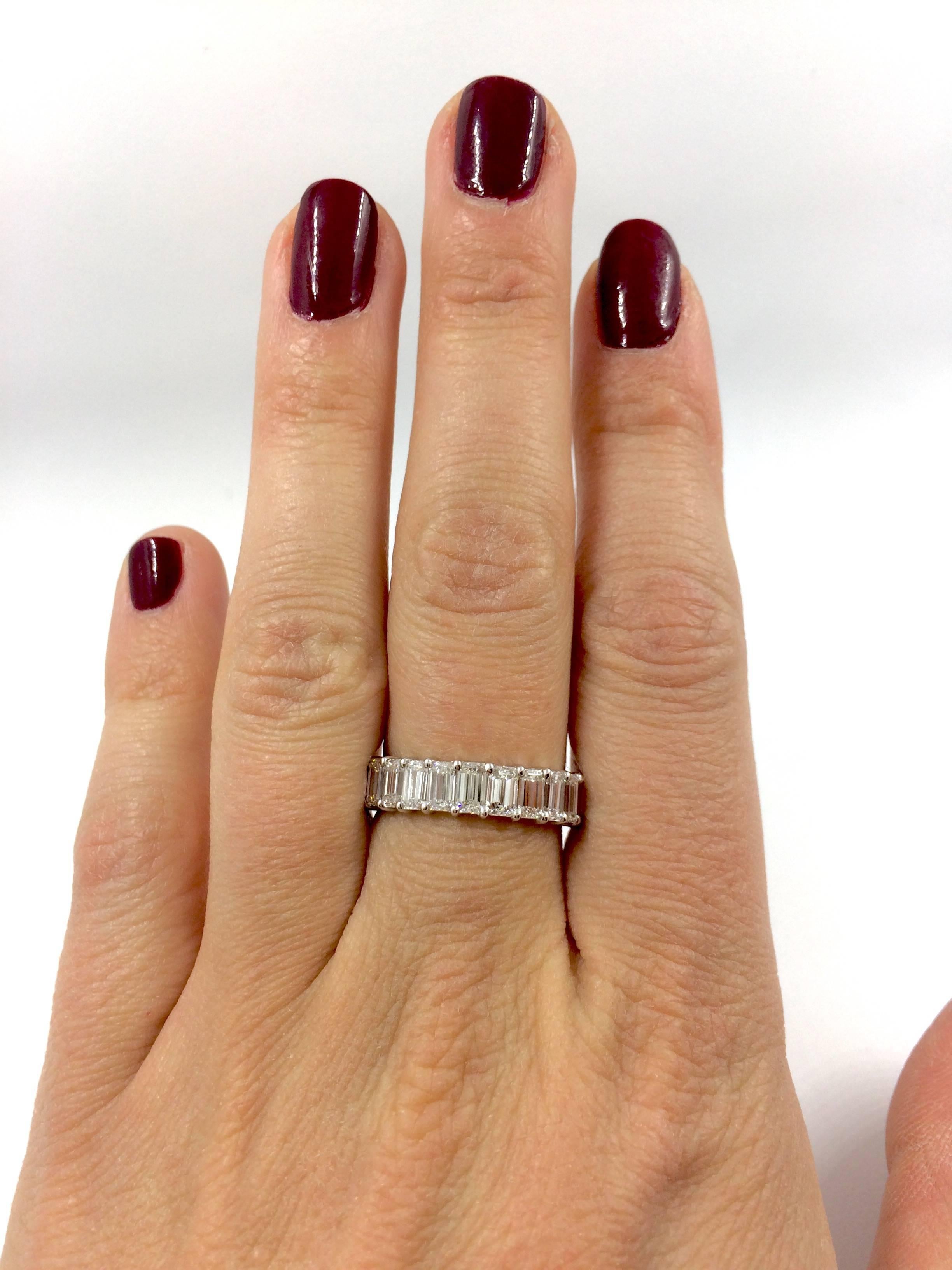 A white gold ring set with 12 emerald cut diamonds. The ring is entirely handmade.
Total diamonds Weight: 2.44 carat
Diamonds Quality: E-F/VVS
Net Weight: 5.45 grams
Finger Size: 6.5 can be sized