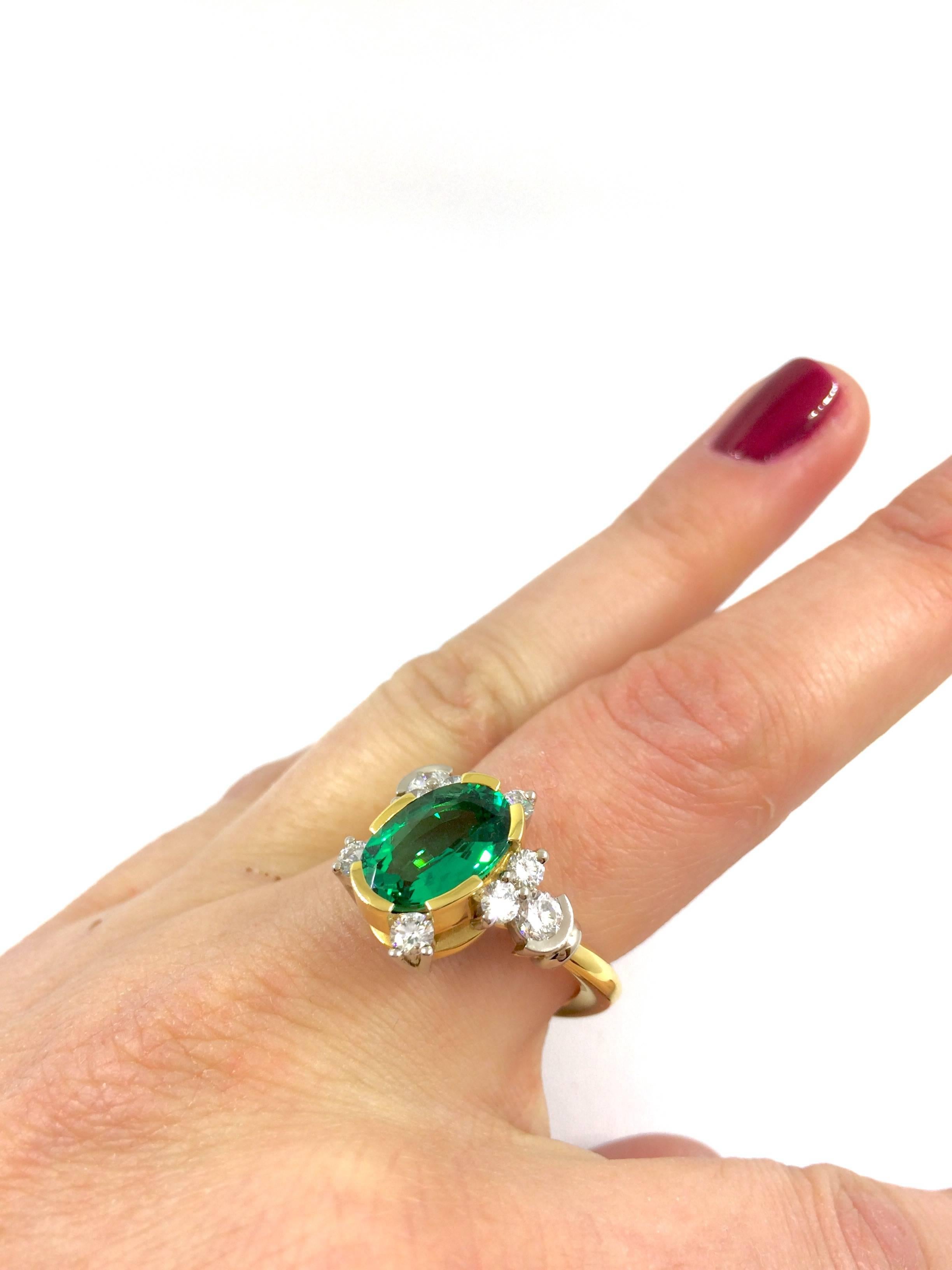 G.Minner Emerald Diamond Gold Cocktail Ring In New Condition For Sale In Colmar, FR