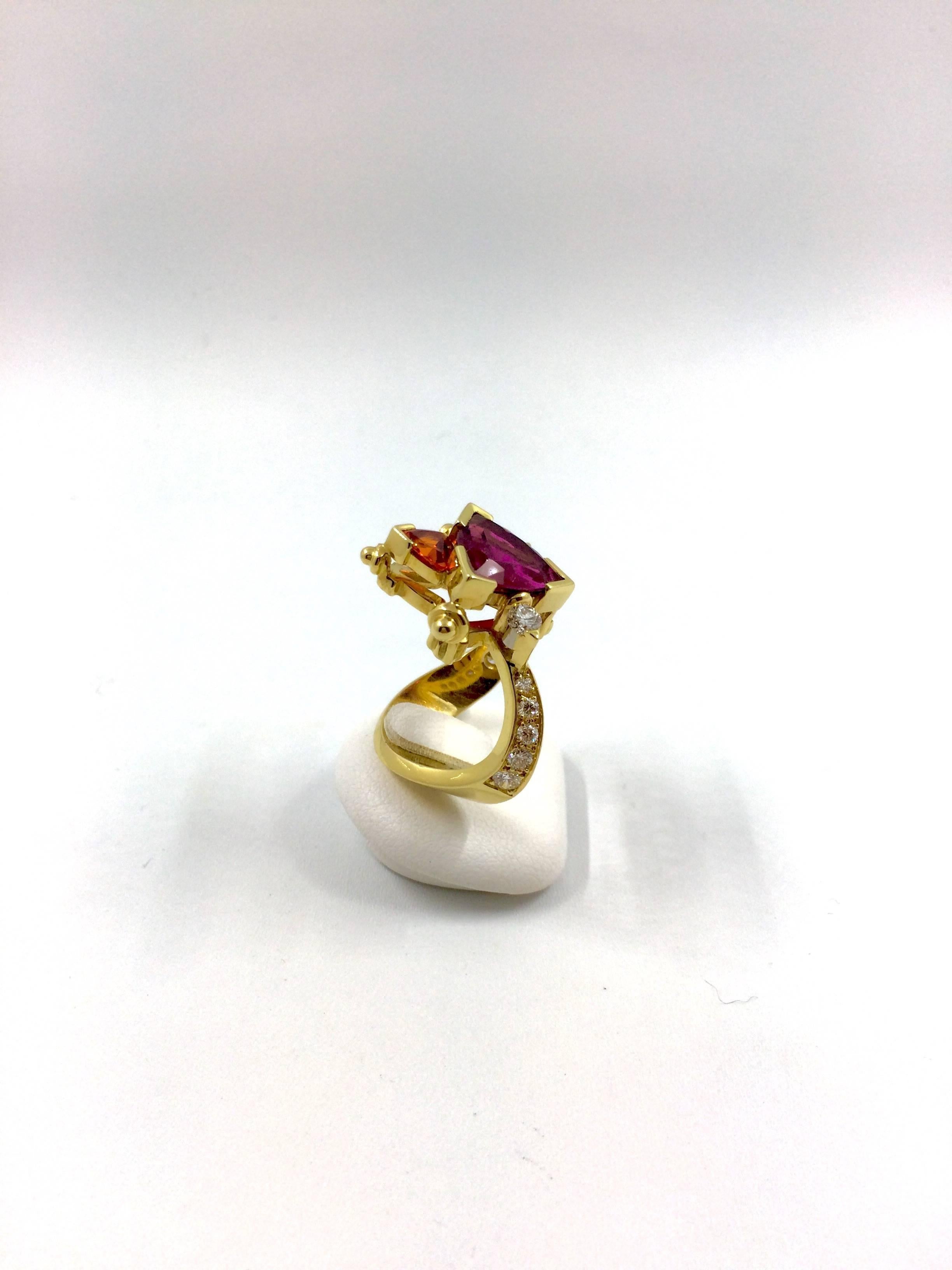 Women's G. Minner Rubelite Mandarin Garnet Diamonds Gold Ring For Sale