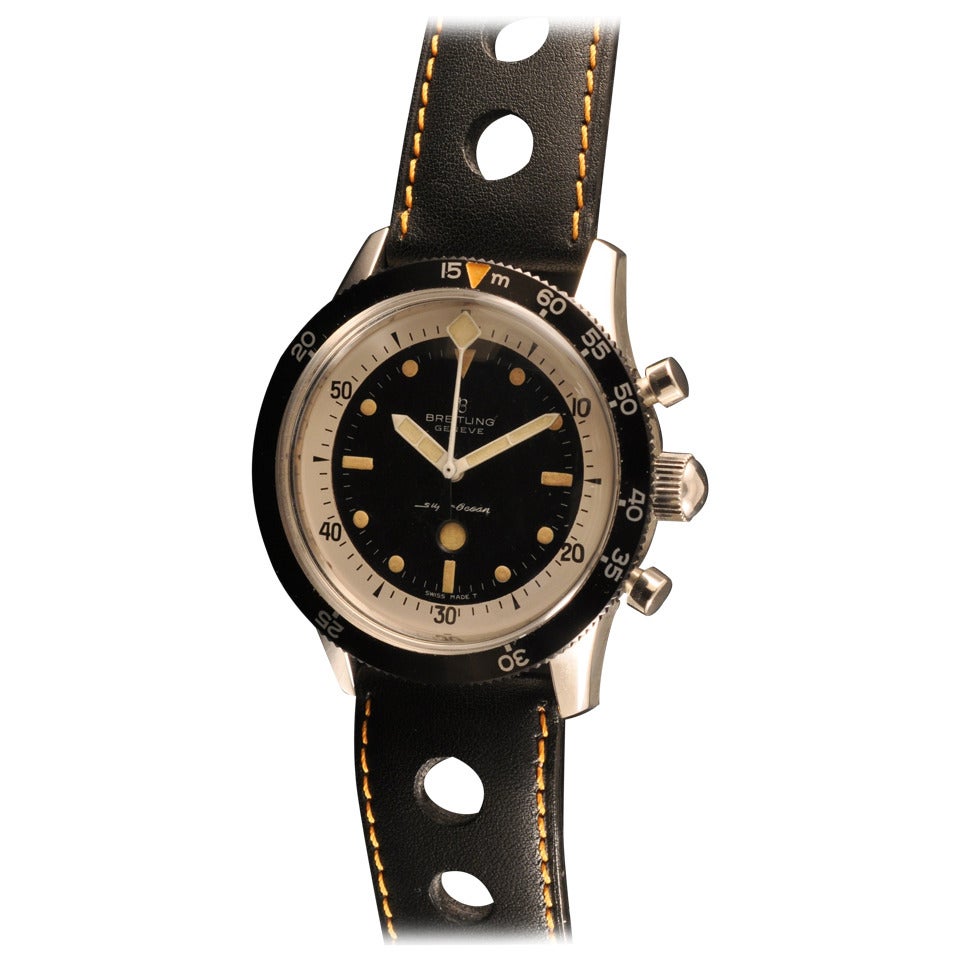 Breitling Stainless Steel Super Ocean Chronograph Wristwatch circa 1960s For Sale