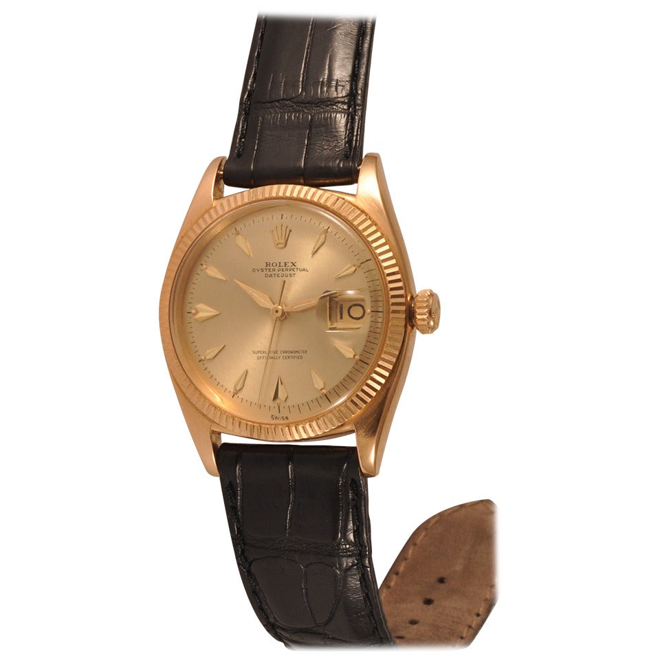 Rolex Rose Gold Datejust Wristwatch Ref 6605 circa 1956 For Sale
