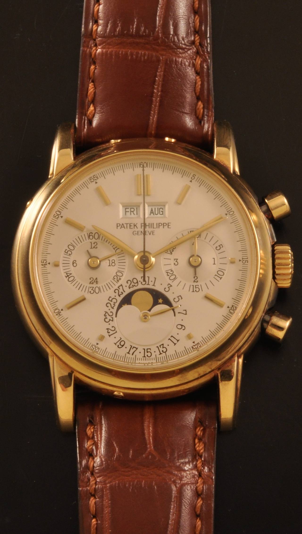 Patek Philippe Yellow Gold Manual Winding Chronograph Wristwatch Ref 3970 2