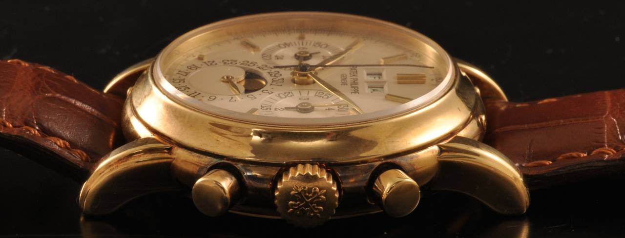 Women's or Men's Patek Philippe Yellow Gold Manual Winding Chronograph Wristwatch Ref 3970