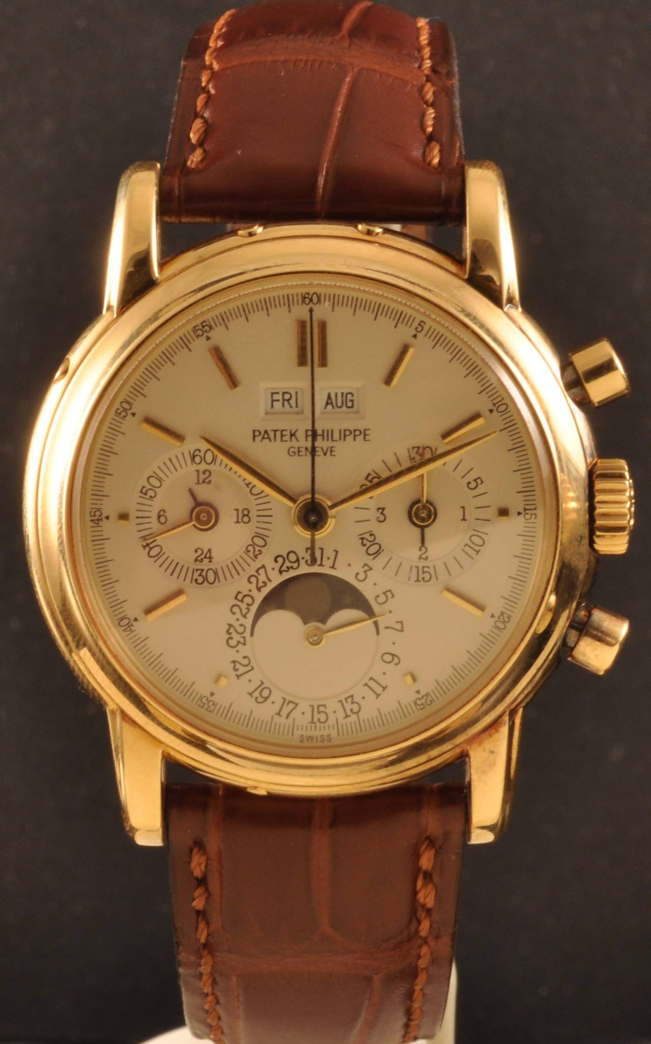 Patek Philippe Yellow Gold Manual Winding Chronograph Wristwatch Ref 3970 1