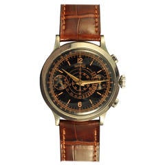 Vintage Eberhard Stainless Steel Black Gilt Dial Chronograph Wristwatch
