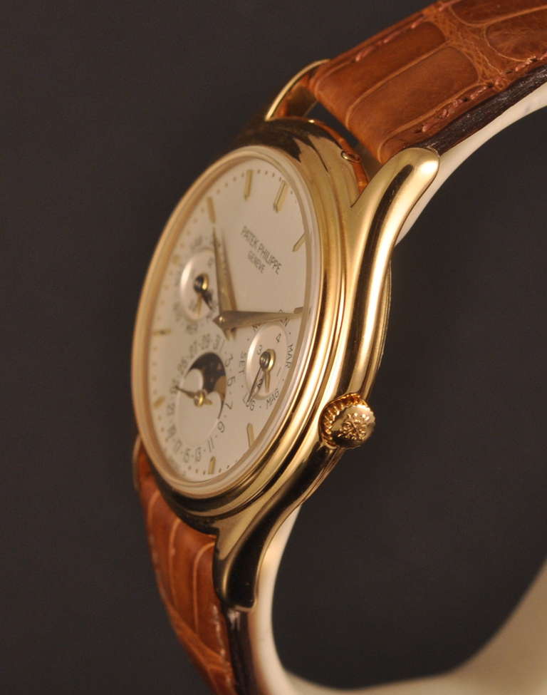 Gelbgold Perpetual Calendar Armbanduhr von Patek Philppe Ref 3940 um 1987 Herren