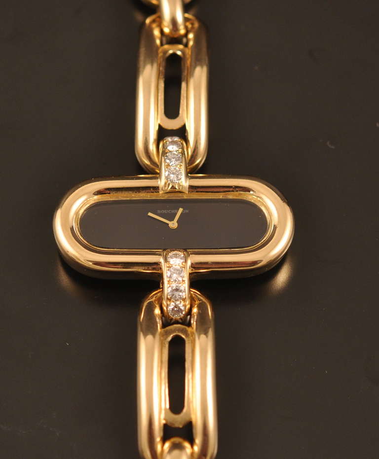 Boucheron Lady's Yellow Gold and Diamond Bracelet Watch circa 1970s In Excellent Condition For Sale In Paris, FR