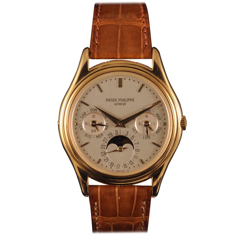 Gelbgold Perpetual Calendar Armbanduhr von Patek Philppe Ref 3940 um 1987