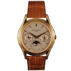 Vintage Patek Philppe Yellow Gold Perpetual Calendar Wristwatch Ref 3940 circa 1987