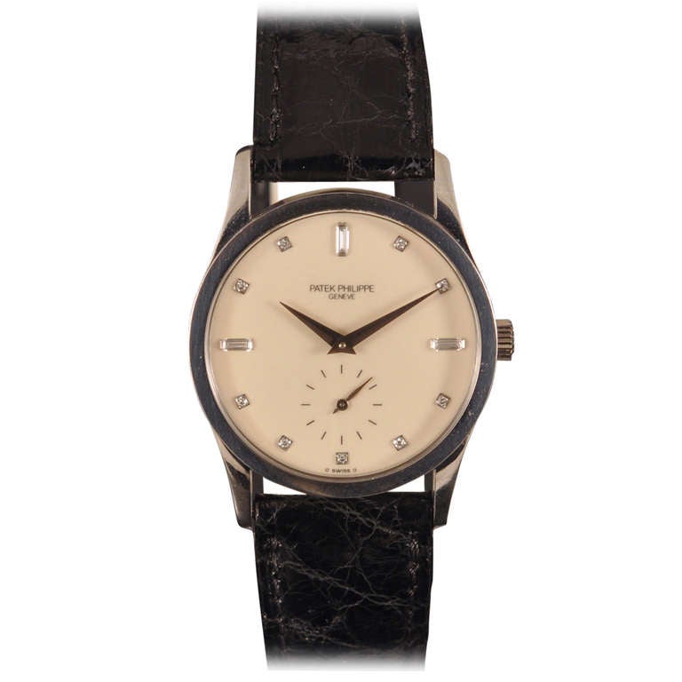 Patek Philippe Platinum Calatrava with Diamond Indexes Ref 3796 circa 1992 For Sale