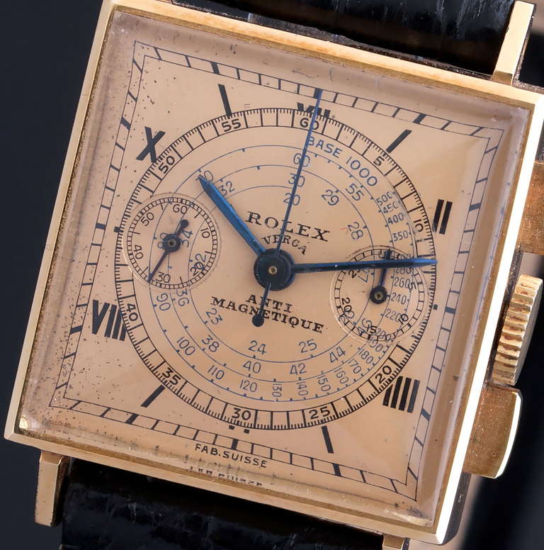 Rolex Rose Gold Square Chronograph Wristwatch Ref 3529 circa 1938 In Good Condition In Paris, FR