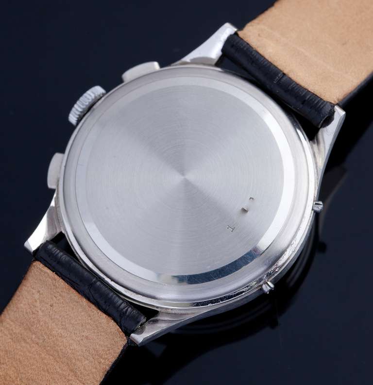 Men's Baume & Mercier Stainless Steel Triple-Calendar Moonphase Wristwatch circa 1940s For Sale
