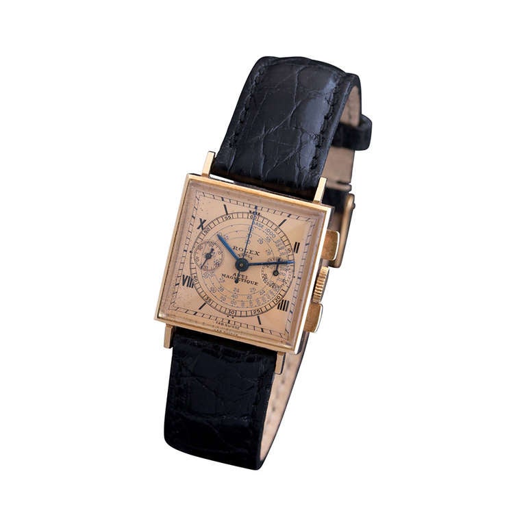Rolex Rose Gold Square Chronograph Wristwatch Ref 3529 circa 1938