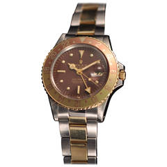 Vintage Rolex Yellow Gold Stainless Steel GMT Master Chocolate Dial Wristwatch Ref. 1675