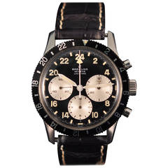 Retro Breitling Stainless Steel Co-Pilot Unitime Chronograph Wristwatch