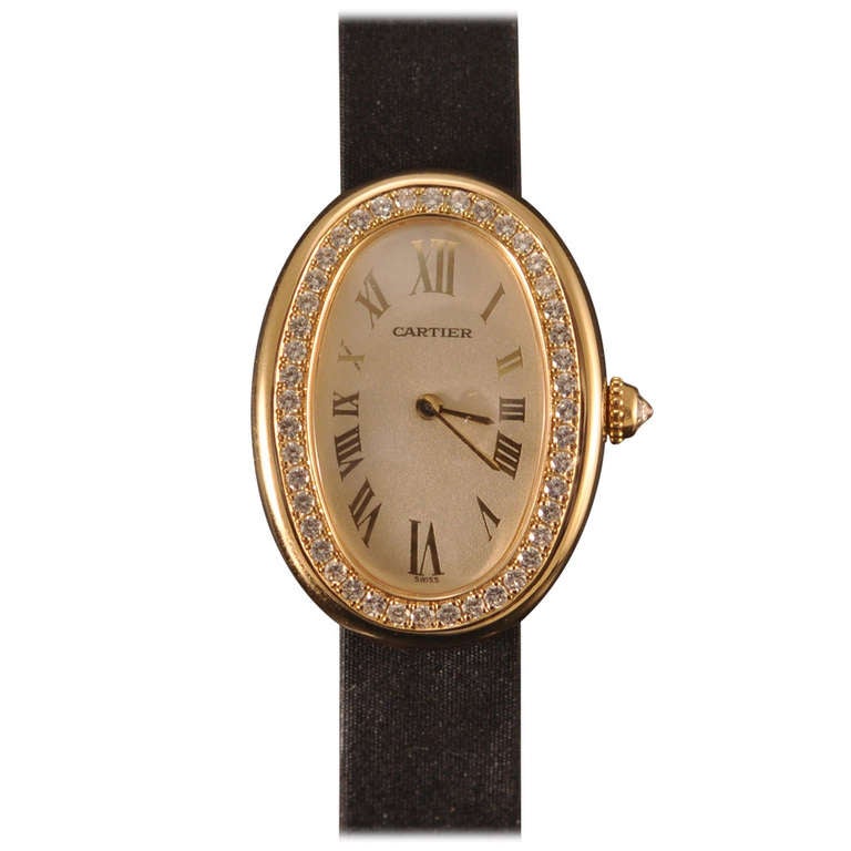 Cartier Lady's Yellow Gold and Diamond Baignoire Wristwatch circa 1998