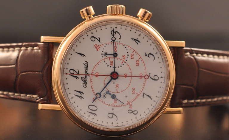 Breguet Rose Gold Chronograph Wristwatch with Enamel Dial circa 2009