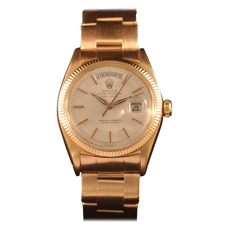 Rolex Rose Gold Day-Date Wristwatch Ref 6611B circa 1950s For Sale